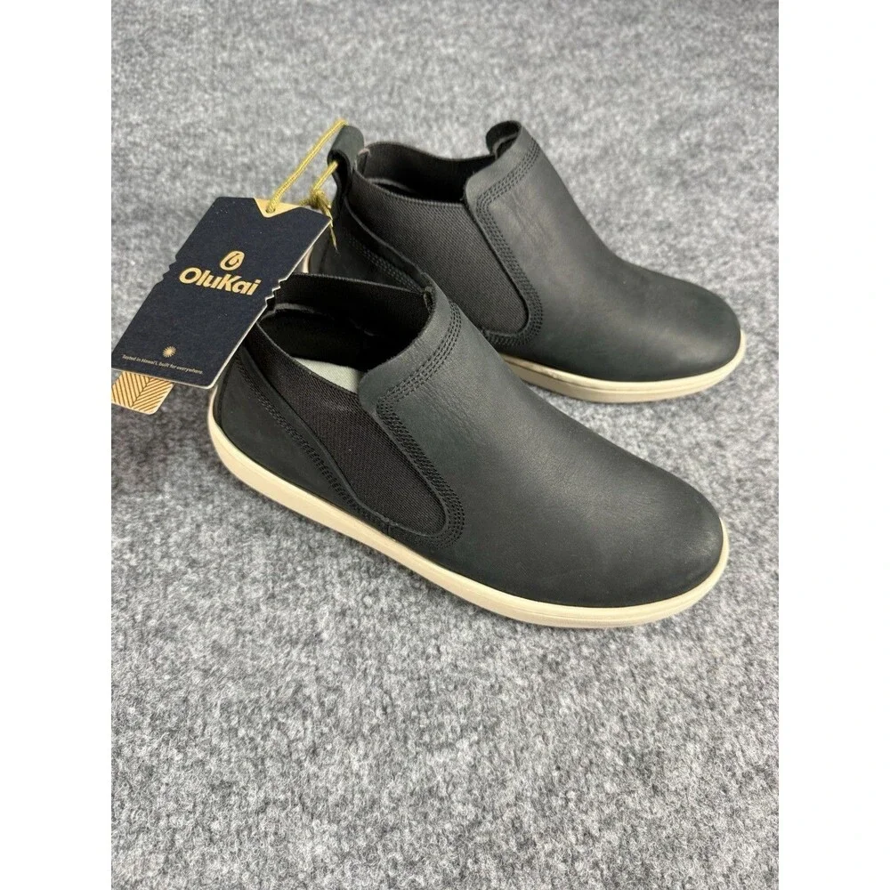 OluKai Pehuea Mid Leather Booties – Women’s 7.5 – Lava Rock Black – NWT